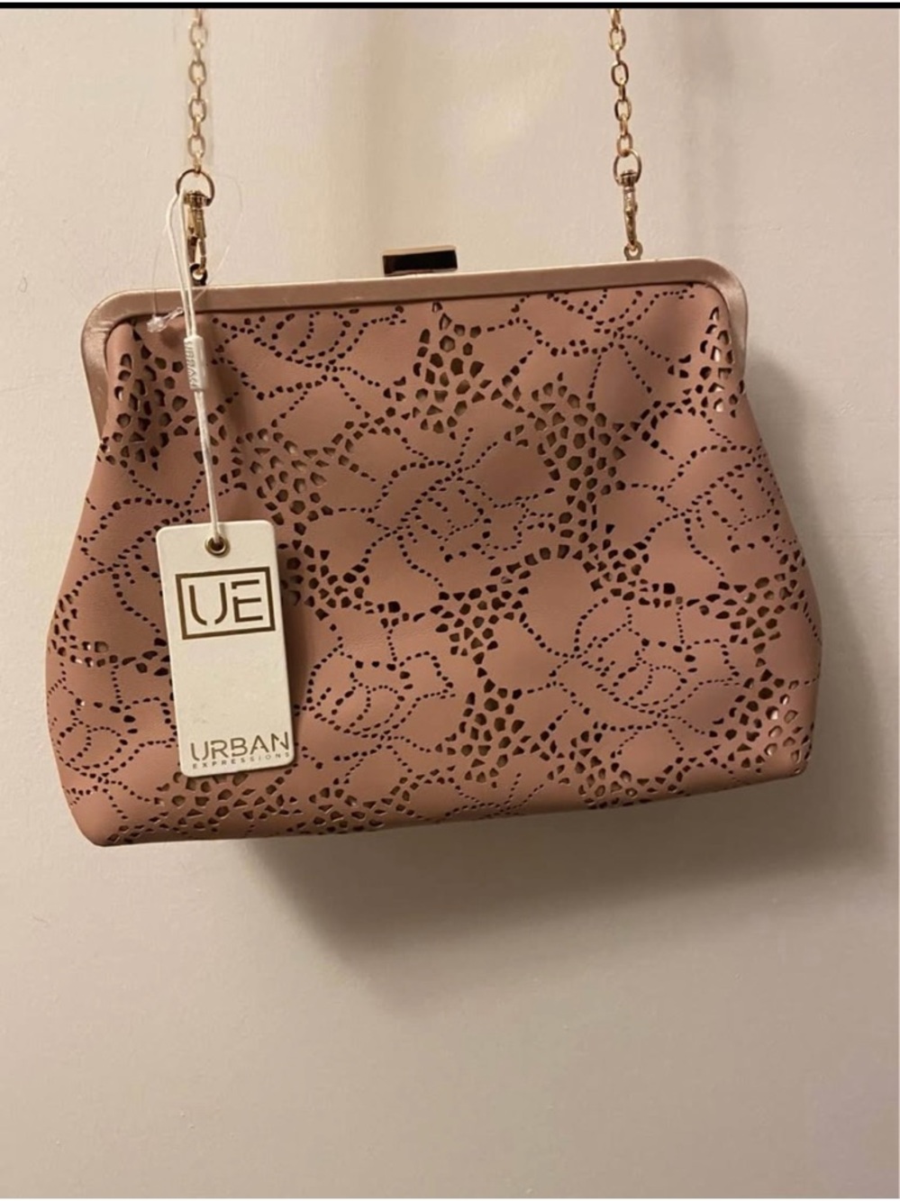 Urban Expressions Dusty Rose Laser-Cut Frame Clutch with Gold Chain